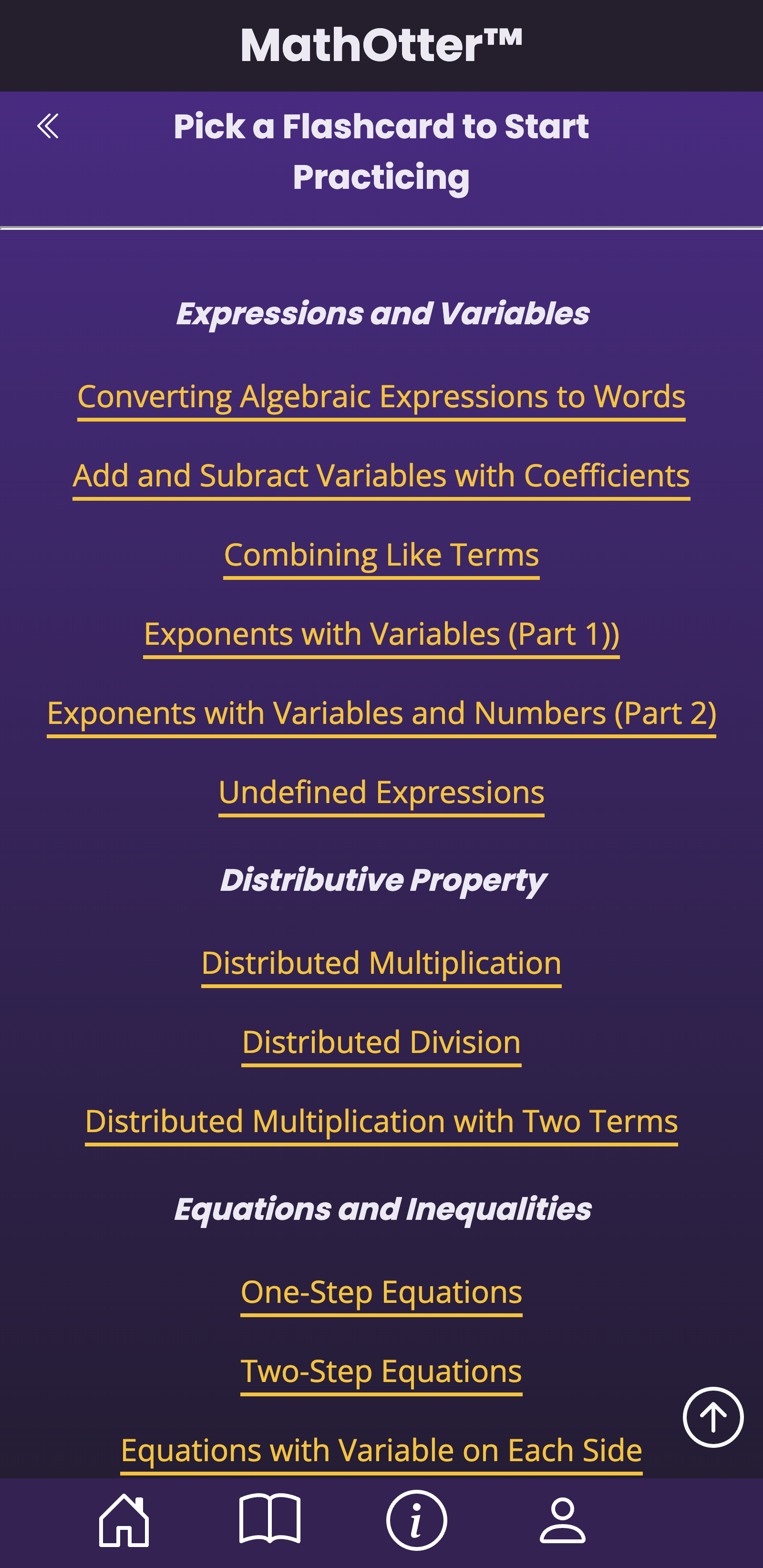 Menu of topics for algebra