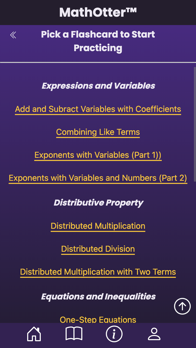 Menu of topics for algebra